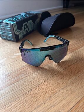 Pit Viper Shield Sunglasses in Teal and Purple Mirror